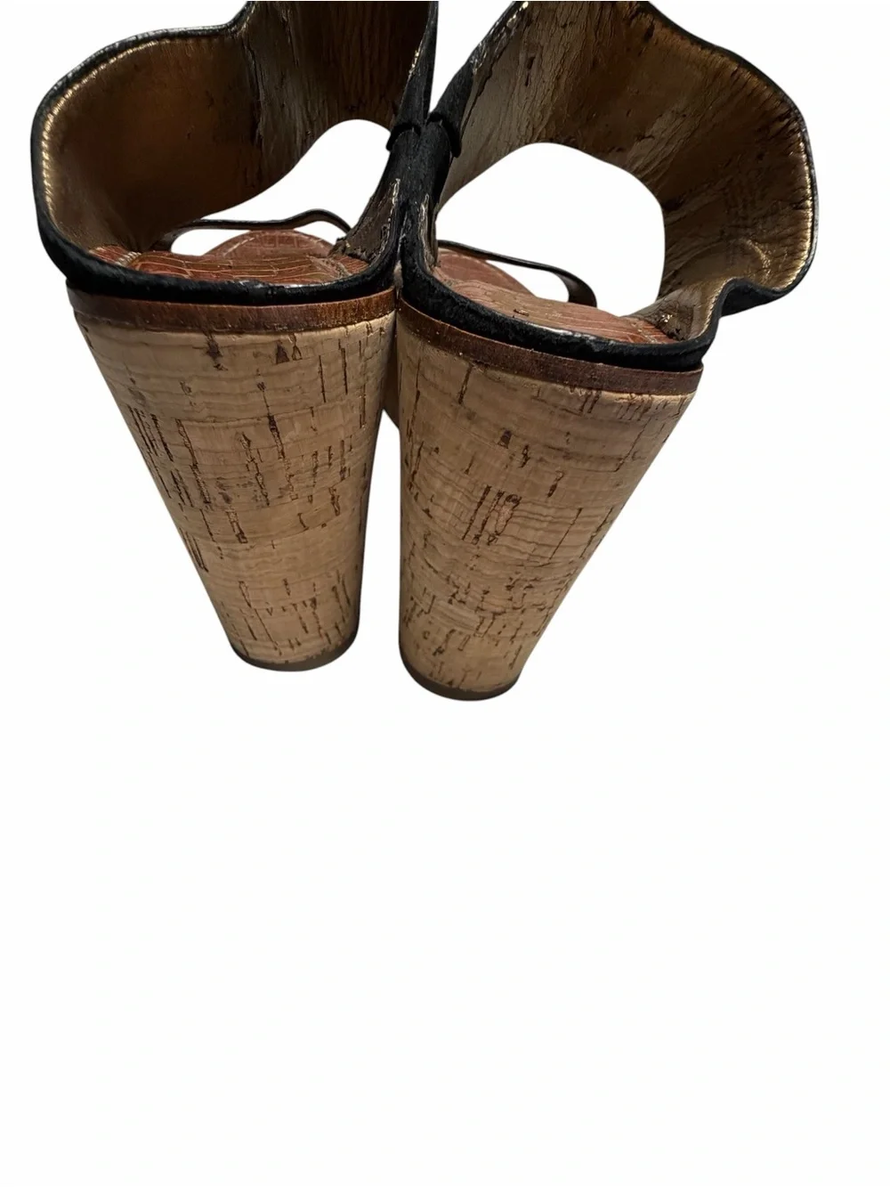 Sam Edelman Gala Women's Black Suede Two-Strap Cork Wedge Sandals Sz 8.5